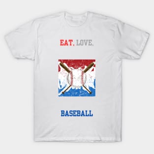 "Eat, Love, Baseball" Slogan T-Shirt